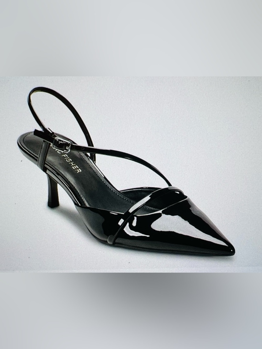 Marc Fisher Illie Black Patent Pointed-Toe Strappy pump